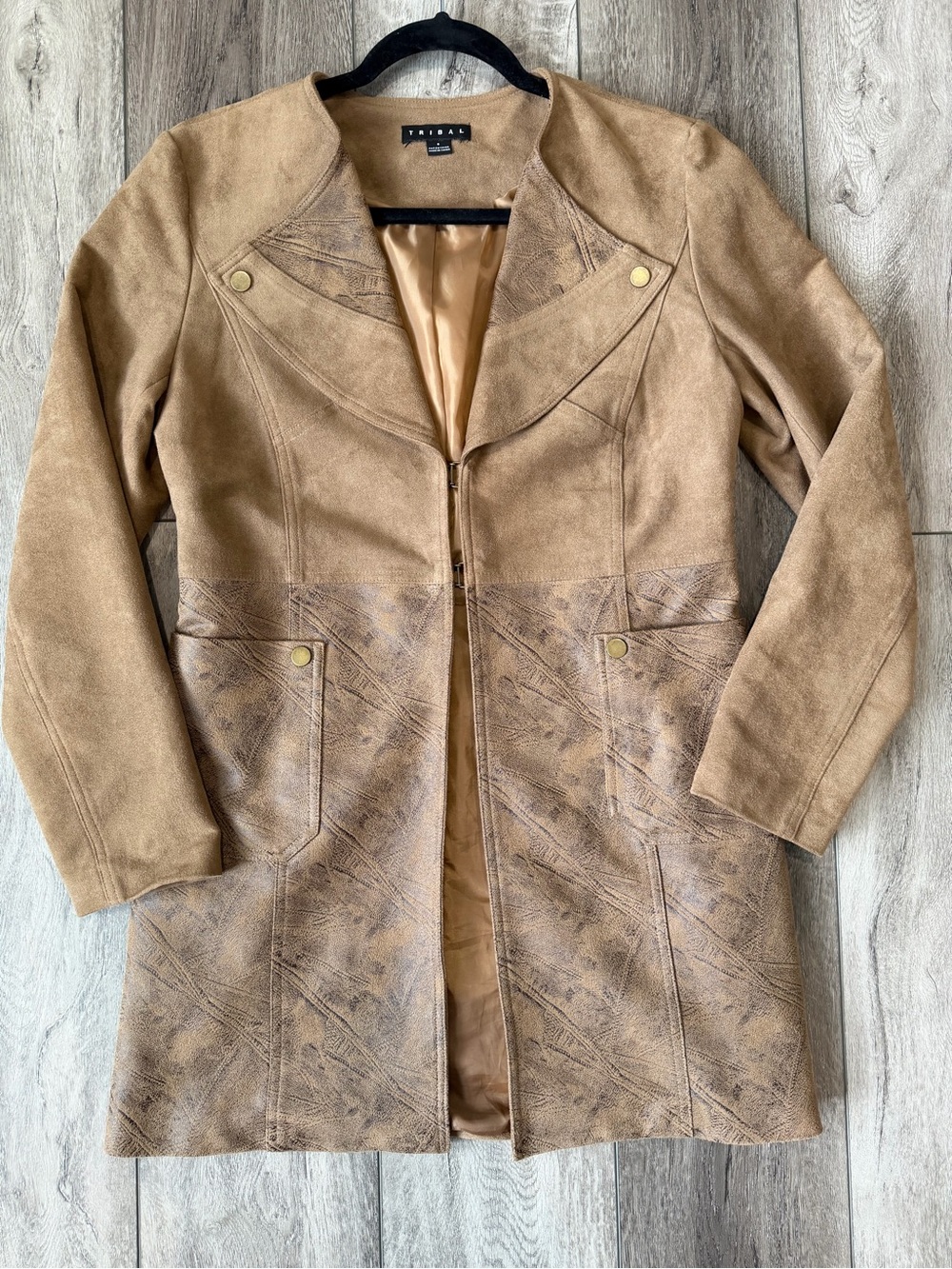 Tribal Tan Faux Suede Long Coat - Festival Jacket (6)